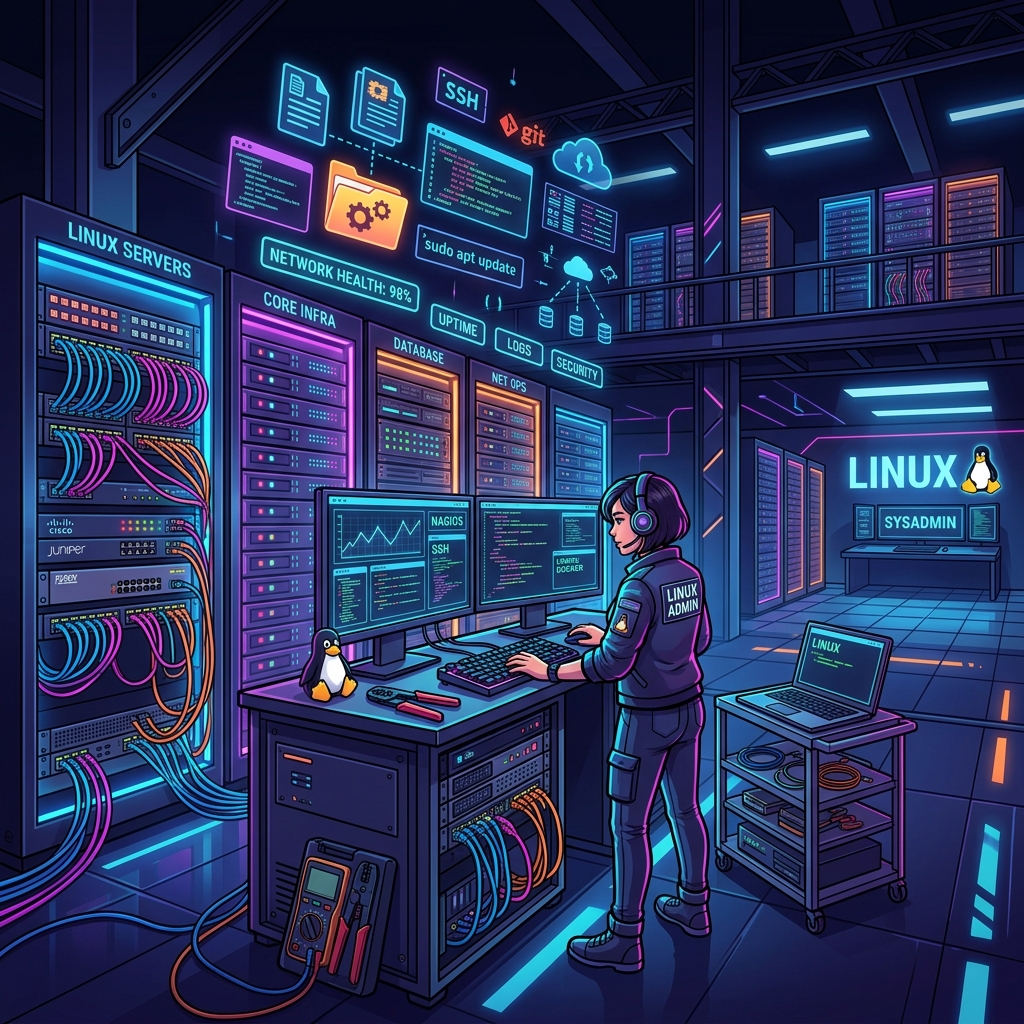 Cartoon Linux Server Room